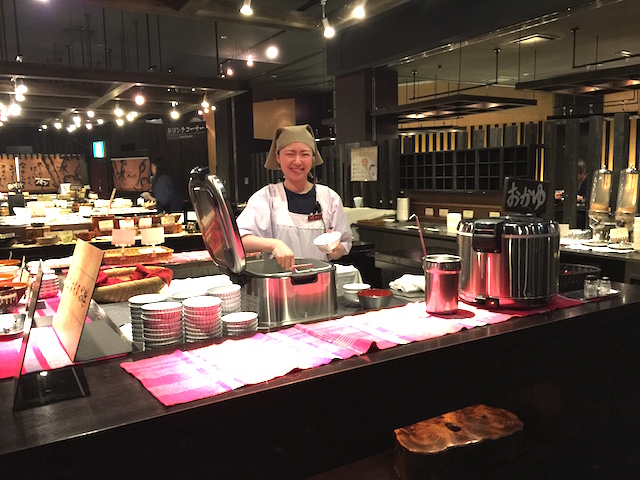 Breakfast at the Nore Sore Syokudo restaurant. It is a buffet style, but the staff will dish up your rice and Miso soup.