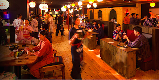 Have some drinks at the Yottemare Sakaba Bar in the Yukata (kimono) gown